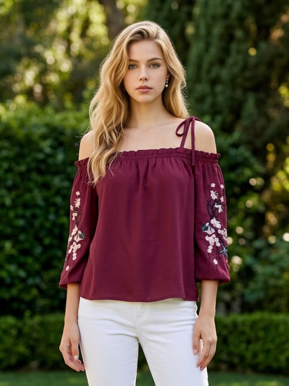 Chic Off-Shoulder Blouse with Floral Embroidery